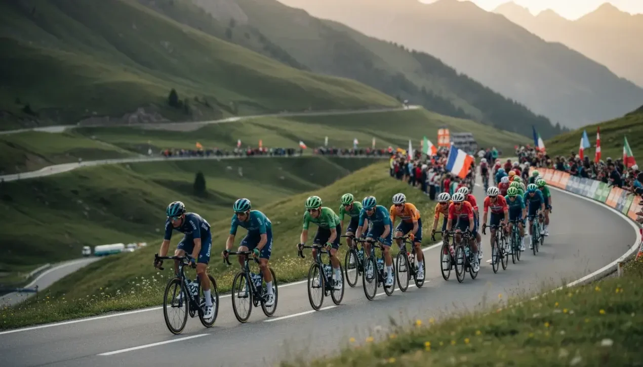 Live wedden op wielrennen: het peloton in volle actie tijdens een bergetappe.